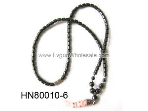 Millefiori Horn Pendant with Hematite Beads Stone Strands Necklace